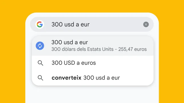 A user typed “300 usd to eur” into Chrome's address bar and it has instantly generated results.