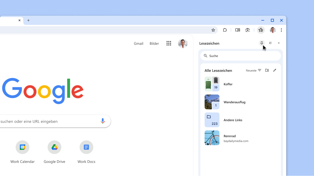 Eine Chrome-Seitenleiste in der Symbolleiste anpinnen