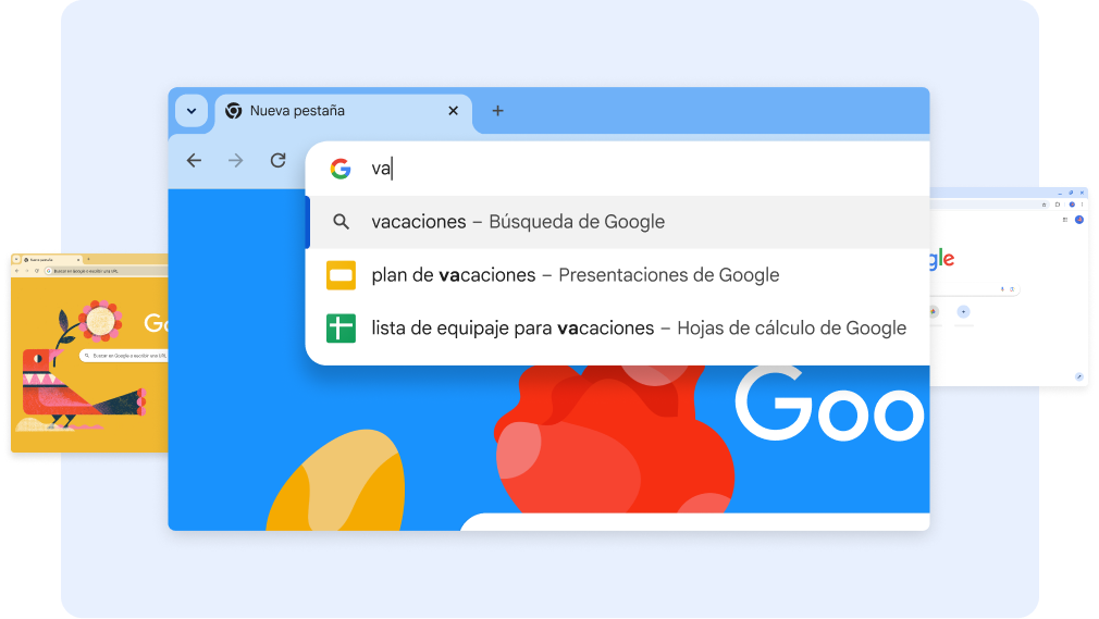 Una búsqueda que empieza por 'va' muestra opciones de documentos sobre vacaciones. A continuación, al tocar un acceso directo de Hojas de cálculo, se abre una hoja que se llama Lista de equipaje para vacaciones.