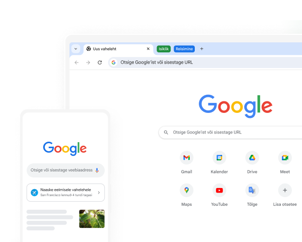 Mobiilseade ja lauaarvuti kuvavad mõlemad Chrome’is Google’i avalehte.
