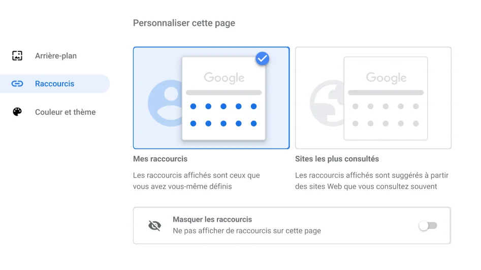 Fenêtre des paramètres du navigateur Chrome affichant la boîte de dialogue 