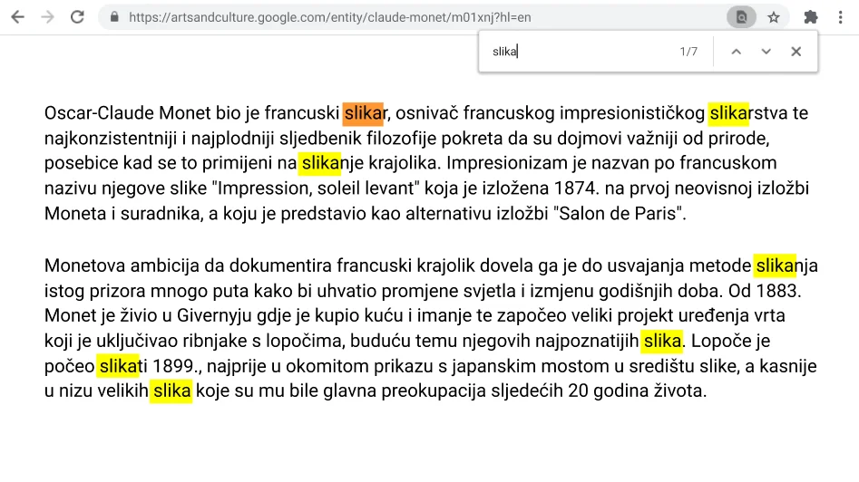 Prozor preglednika Chrome otvoren na mrežnoj stranici s uključenom funkcijom 
